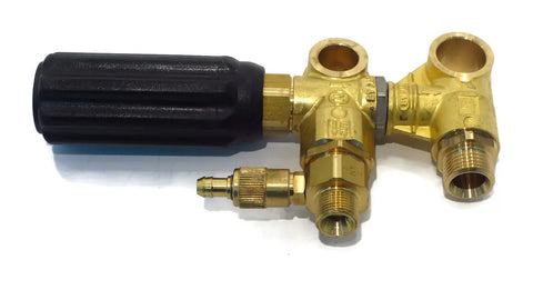 Heavy Duty Pressure Washer Unloader Valve With Adjustable Injector Brass Construction 3650 PSI 5.5 GPM side view