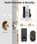 Rock Solid WiFi Video Smart Lock With 5 In 1 Keyless Entry dimensions and installation guide for door security features.