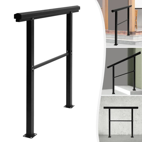 Badass Built Adjustable Stair Handrail Heavy Duty Zinc Steel Safety Railing With Sanded Finish mounted on outdoor steps
