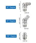 Nickel-Plated Steel Grease Fitting Set 18 pcs straight and angled nipples with 5/16-24 thread, 90°, 45°, and 180° angles.