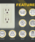 Slim GFCI Outlets 10 Pack 15A 125V ETL Listed Non Tamper Resistant Duplex Receptacles With LED Indicator, features icons