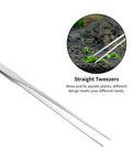 4 Piece Aquascaping Tool Kit For Aquariums With Long Reach Tweezers Scissors Scraper And Substrate Spatula, image of 10.6 inch straight tweezers.
