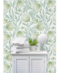 Badass Botanical Modern Vinyl Wallpaper With Smooth Leather Texture Heavy Duty Commercial Wallcovering Custom Printed Just For You For Offices Hotels And Major Event Spaces featuring subtle leaf patterns in green.