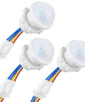 Motion Sensor Light Switch With PIR Infrared Detection, 3 pack, showing wiring connections, ideal for LED bulbs, ceiling or wall mount.