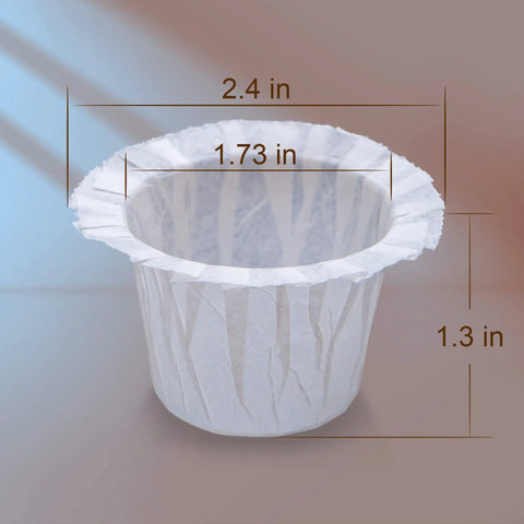 760 Count Disposable Coffee Filters For Keurig Coffee Makers, Fits All K Cups And Reusable Pods Like Solofill EZCup My K Cup EkoBrew Simple Cups, Perfect 1.5 Inch Depth, Easy Cleanup, Keeps Grounds Out shown with dimensions