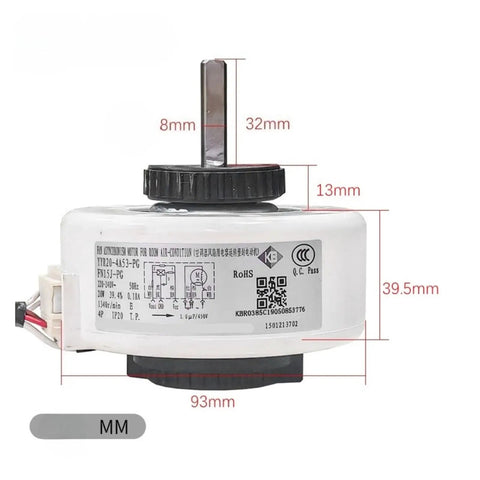 Beefed-Up Heavy Duty Indoor Unit Air Conditioner Fan Motor For FN15J-PG Model PG Go-To Replacement Part Durable Industrial Grade Cooling Motor Quiet Performance Easy Install Reliable Spare Component, 93mm