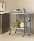 Go-To 36X24 Inch NSF Stainless Steel Work Table On Wheels With Hooks And A 3 Stage Adjustable Shelf in kitchen