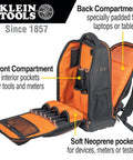Workhorse 28 Pocket Laptop Tool Backpack For Tradesman Pro Extra Large Tech Gear open showing padded laptop and tool compartments