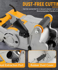 Pro Grade 1100W Electric Wall Groove Cutting Machine Beast with dust extraction port and rubber dust cover attachment features.