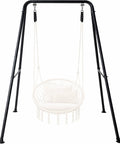 Heavy Duty Hammock Chair Stand 440 Lb Capacity Foldable Swing Frame Built To Last For Indoor Outdoor Use with a white hammock chair