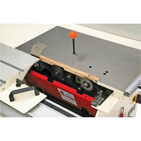 Heavy Duty 10 Inch 5 HP Sliding Table Saw With 220V Single Phase Motor Built Like A Tank And Wide Extension Wings For Straight Clean Cuts Every Single Time Good As Gold