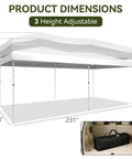 Diagram showing One Push Party Canopy Tent 10x20 With Six Removable Sidewalls Waterproof Outdoor Event Tent Adjustable Height Portable