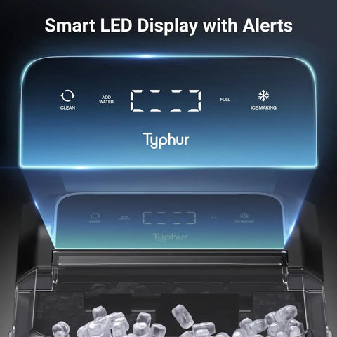 Smart LED display of Fast Nugget Ice Maker Countertop With Self Cleaning Pump Delivers 35 Lbs Per Day Of Pebble And Pellet Ice
