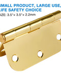 18 Pack 3 Point 5 Inch Brass Door Hinges With Five Eighth Radius Polished Gold Finish Includes 108 Screws For Quick No-Fuss Install Interior Door Hardware For Bedroom Bathroom Office Hallway 270 Degree Swing Smooth Plain Bearing showing detailed hinge.