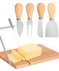 Professional Wood Cheese Slicer And Cutting Board Set Featuring Four Adjustable Wire Blades For Effortless Hard And Soft Cheese Slicing A Top Shelf Kitchen Essential That Makes Food Prep Hit Different with acacia wood base and slicing tools.