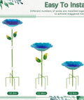 Colorful Metal Bird Bath for Outdoors, Flower Garden Hummingbird Bath on Five Stakes, Small Birdbath for Garden Decor, 31.3 Inches High and 10.63 Inch Diameter, Blue and Yellow, 2 Pack displayed with adjustable heights.