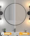 Modern Black Two Light Bathroom Vanity Sconce And Semi Flush Ceiling Fixture delivering different light temperatures, 5000K and 3000K.