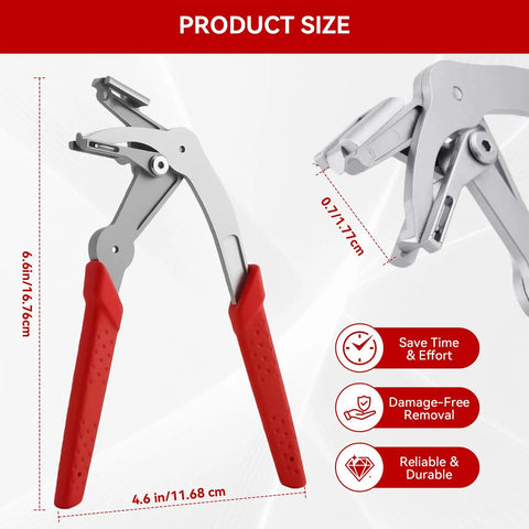 No Fuss Heavy Duty Car Clip Pliers Panel Clip Removal Tool For Auto Fastener and Plastic Rivet Extraction, 6.6in steel tool with red grips.