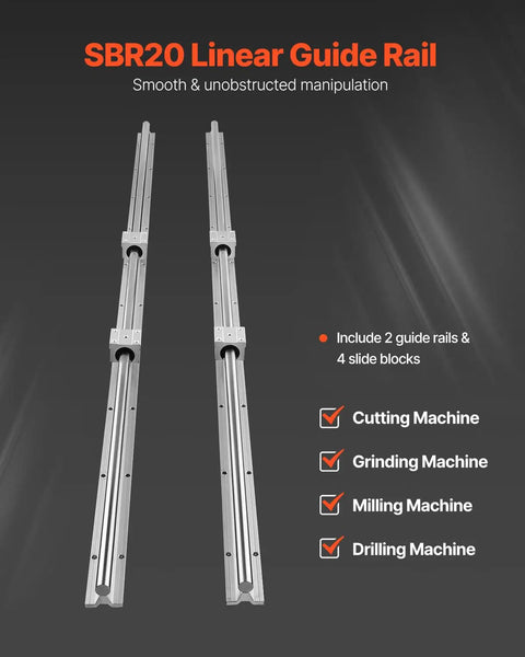 SBR20 1500mm Linear Guide Rail Kit With 4 SBR20UU Bearing Blocks For CNC Machines And Automated Equipment displayed vertically