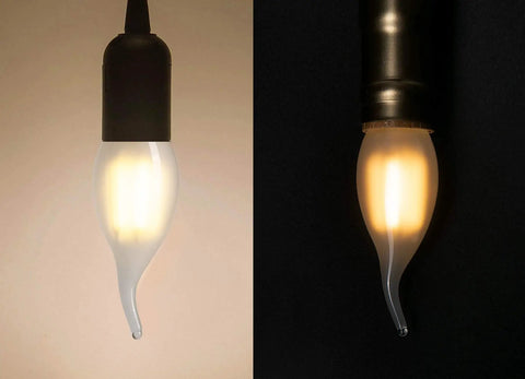 LED Filament Chandelier Bulbs 40 Watt Equivalent Frosted Glass Dimmable E26 Candle Light 2700K Warm Glow Pack of 6 lit view