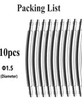 10 Pcs Curved Spring Bars For Watch Bands, 1.5mm Stainless Steel double flanged pins displayed in a row, packing list included.