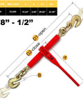 Diagram of Heavy Duty 3/8 To 1/2 Inch Chain Binder Set With 20 Foot 3/8 G70 Transport Chain detailing measurements
