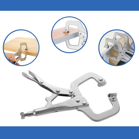 Image of 5 Pc 6 Inch Locking C Clamp Pliers Set With Non Slip Swivel Pads Heavy Duty Vise Grip Clamps for woodworking and metalworking.