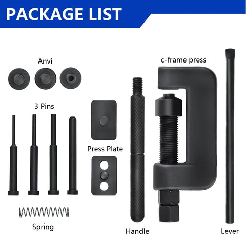 Amazon Thsakzo 13-Piece motorcycle chain breaker set with C-frame press, handle, pins, and plates in black