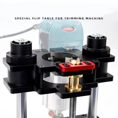 Heavy Duty Universal Router Lift System Aluminum Insert Plate with 3.5 inch motor and flip table setup for woodworking.
