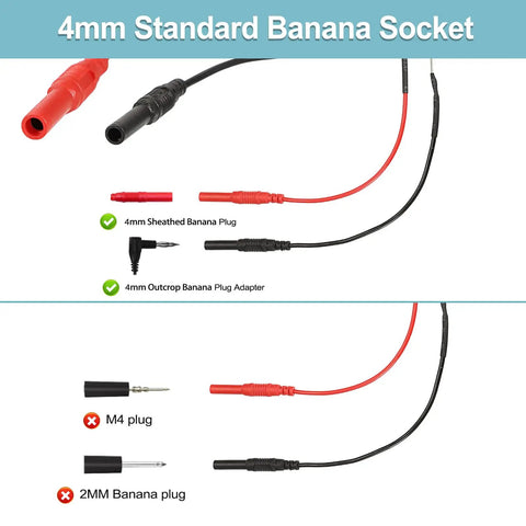 Flexible Spoon Back Probe Kit, Two Piece Silicone Back Probe Pins For 4mm Banana Plug Leads, diagram with plug details