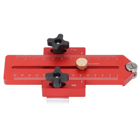 Table Saw Thin Jig With Roller Design Aluminum Alloy Build showing adjustable rulers for 19mm and 30mm T-slot tracks