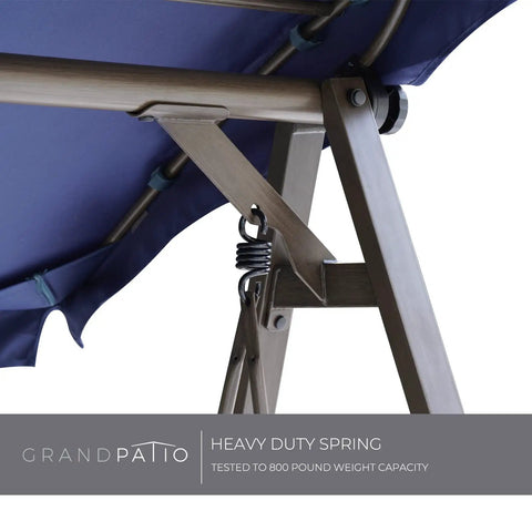 Close-up of Two Seat Patio Swing With Adjustable Tilt Canopy Outdoor Porch Swing Farmhouse Style showing heavy duty springs and canopy frame.