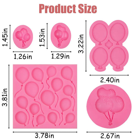 Balloon Silicone Molds Set Of 5 For Cake Decorating And Candy Making Hot Air Balloon Fondant Molds with dimensions in inches