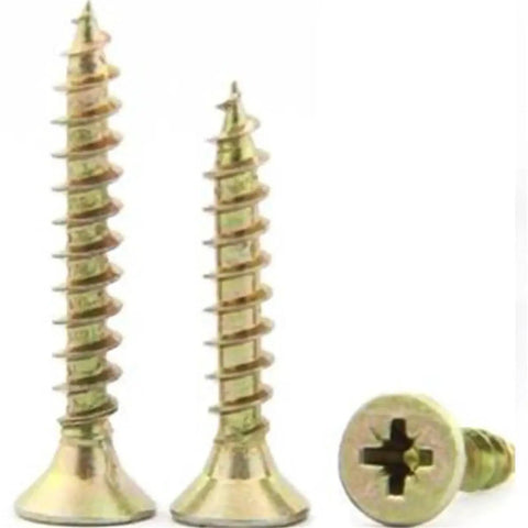 Self-Drilling Drywall Anchors With Expansion Screws Kit, yellow zinc-plated carbon steel anchors and screw head