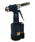 Kick Ass Pneumatic Pop Rivet Gun With Hydraulic Might Sets Steel Rivets Up To 3/16 Inch For Construction Jobs And Fabrication Tasks Delivers A Solid 2000 Pounds Of Pulling Force To Get The Job Done Right, side view of ergonomic design.