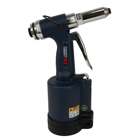 Kick Ass Pneumatic Pop Rivet Gun With Hydraulic Might Sets Steel Rivets Up To 3/16 Inch For Construction Jobs And Fabrication Tasks Delivers A Solid 2000 Pounds Of Pulling Force To Get The Job Done Right, side view of ergonomic design.