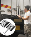 Heavy Duty 304 Stainless Steel RV Door Latch Holder T Style Entry Door Catch installed on cargo truck with inset close-up view