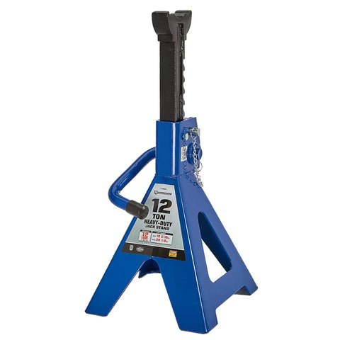 Double Locking 12 Ton Jack Stands Pair With 24,000 Pound Capacity Built Tough Heavy Duty Cast Iron Ratchet Drive Large Saddle Surface
