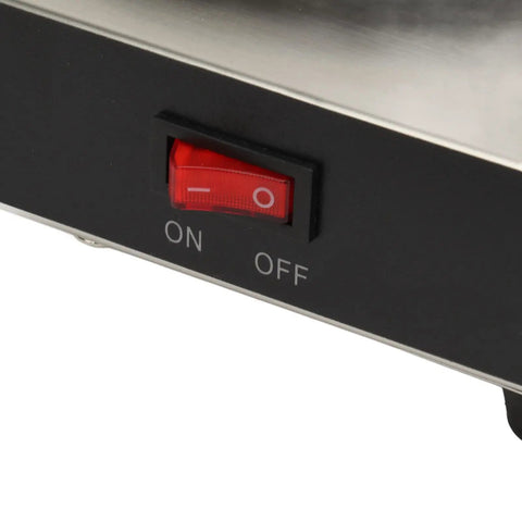 Hella Fast Heating Double Coffee Mug Warmer With Brushed Stainless Steel Plate switch panel showing ON and OFF options