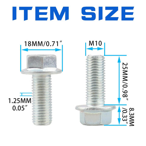 Eight Pack M10 1.25mm Flange Hex Head Bolts 25mm Long For ATV UTV Quad Go Karts Mini Bike Lawn Mower Snowmobile Built Tough