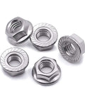 10-24 UNC Serrated Flange Hex Lock Nuts in durable 304 stainless steel for machinery, auto, and DIY projects, pack of 50.