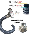 Premium Rock Solid Ultra Heavy Duty 360 Flex Welding Smoke Extractor Hose With Stainless Hood, 350mm length, black and stainless steel.