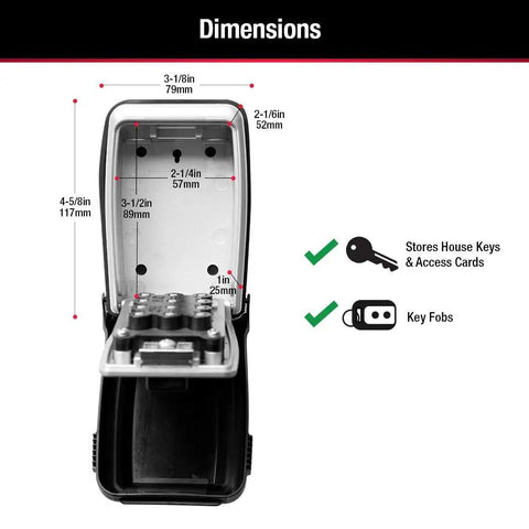 Wall Mount Key Lock Box With Push Button Lock, Outdoor Key Safe For Five Keys, Combination Lock Box, Model 5423EC dimensions
