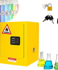 Built Like A Tank Flammable Safety Cabinet For Hazardous Chemical Storage Featuring An Adjustable Shelf And Reinforced Double Wall Galvanized Steel Frame, yellow color with key lock.