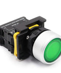 Green LED push button switch, part of Two Pack Dual Color Red Green LED Push Button Switch 110 To 220 Volt Waterproof IP65 22mm Panel Mount.
