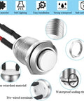 Three Pack 12mm Prewired High Head Waterproof Latching Push Button Switch Self Locking Stainless Steel On Off 2A 12V 24V 125V 250V AC