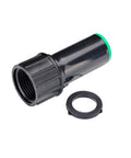 Compression Swivel Adapter With Washer Connects One Half Inch Drip Tubing To Three Quarter Inch MPT Pipe Easy Hose Bib FHT Connection Built In Swivel To Prevent Kinks Durable Black Finish For Garden Irrigation Systems, black drip tubing adapter with washer