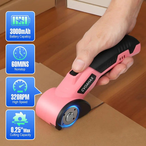 4.2V Cordless Electric Box Cutter And Scissors High Powered Battery Powered Rotary Blade Cutting Tool for cutting cardboard.