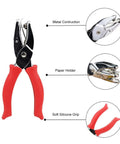 Square Hole Paper Punch 3 Sixteenth Inch Handheld Puncher with red soft grip, metal construction, and paper holder features.