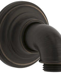 Artifacts Wall-Mount Supply Elbow In Oil-Rubbed Bronze For Handshower Hose Setup, showing detailed close-up of elbow with backflow valve.